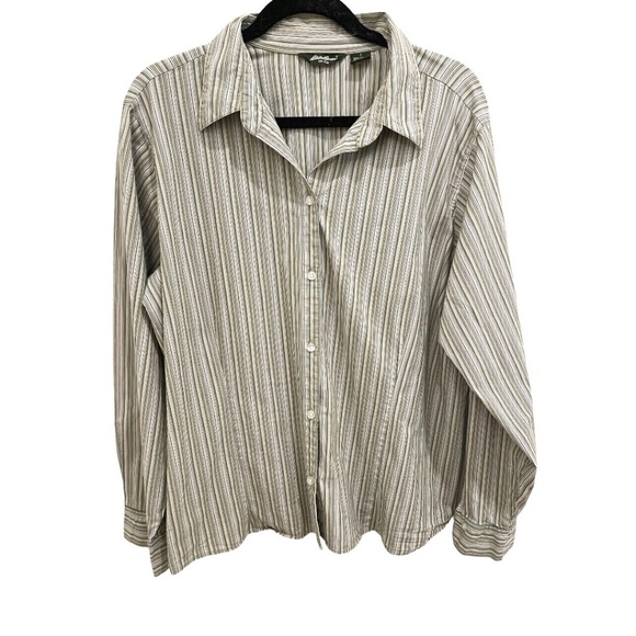 BAUER Button Front Green Striped Women's Long Sleeve Shirt size XXL - Picture 1 of 4